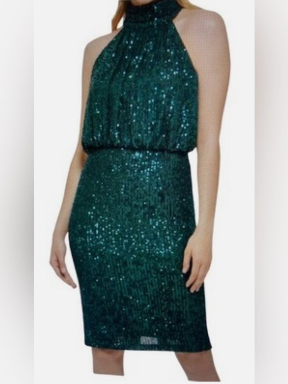 NWT Eliza J Emerald Sequin Blouson Cocktail Dress Size 10